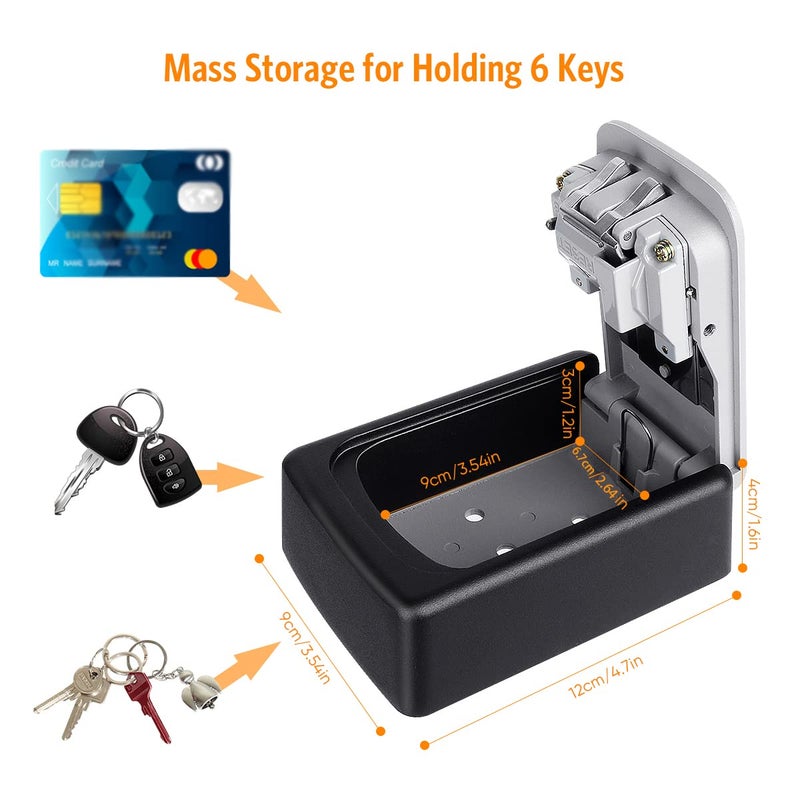 Fayleeko Key Lock Box Wall Mounted, Fayleeko 4 Digit Combination Lockbox for Outside, House Keys - 5 Keys Capacity, Key Safe Security Storage Lock Box for Indoor, Outdoor, Garage, Garden, Store (Grey, 1Pack) - Image 4